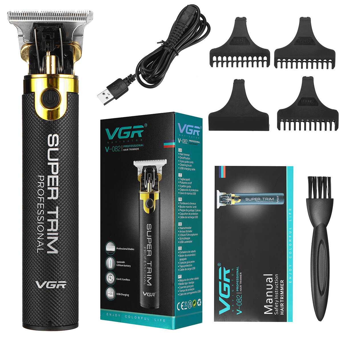 

V082 Electric Hair Clipper Shaver Trimmer USB Rechargeable Professional Barber Hair Trimming Machine with 4 Limited Comb