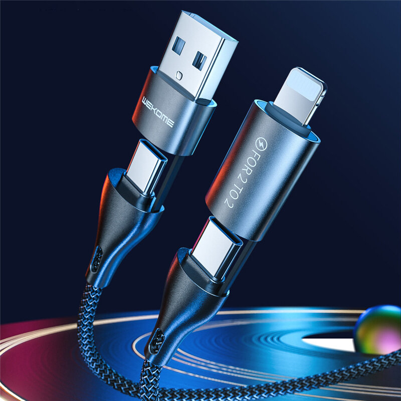 

WEKOME WDC-112 4-In-1 USB/USB-C to USB-C/Apple Port Cable Fast Charging Data Transmission Cord Line 1m long for Samsung