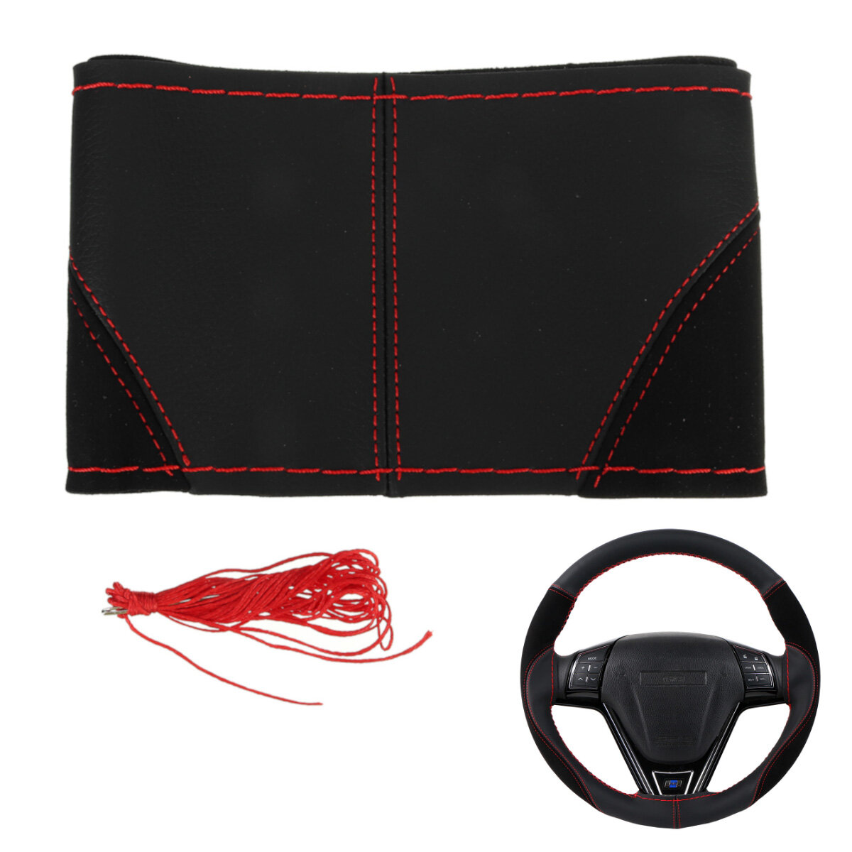 38CM Universal Resistant Leather Breathable Hand-stitched Steering Wheel Cover