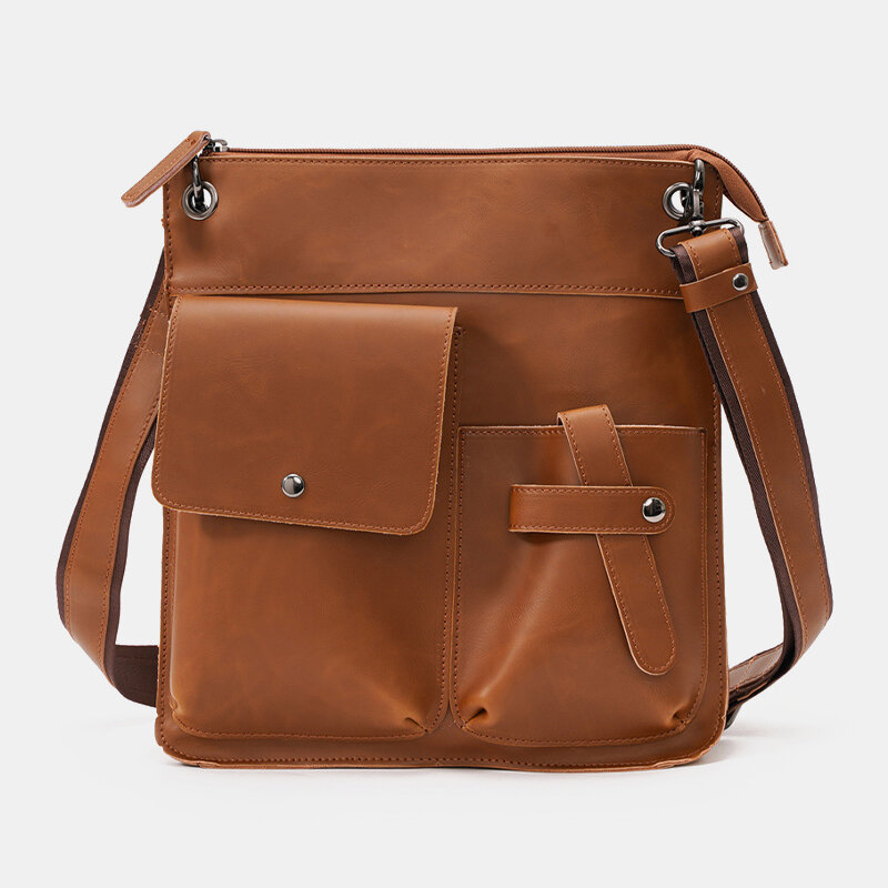 Men PU Leather Waterproof Multi-Pocket Crossbody Bags Retro Casual Messenger Bag Shoulder Bag