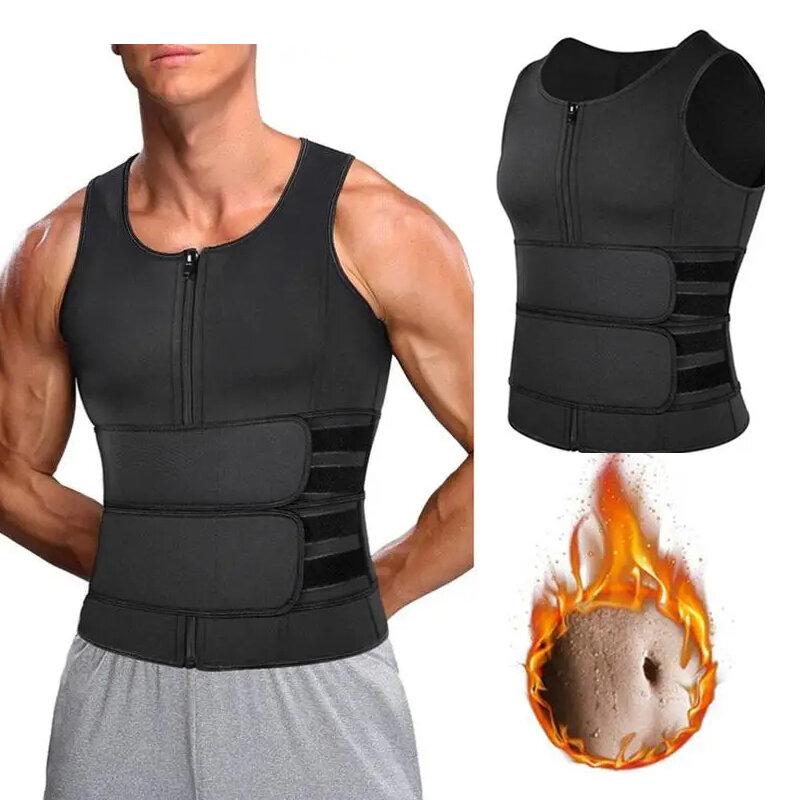 

Men Body Shaper Sweat Suit Double Belt Waist Trainer Abdomen Slimming Sweat Vest Fat Burner Shapewear Tank Tops Fitness