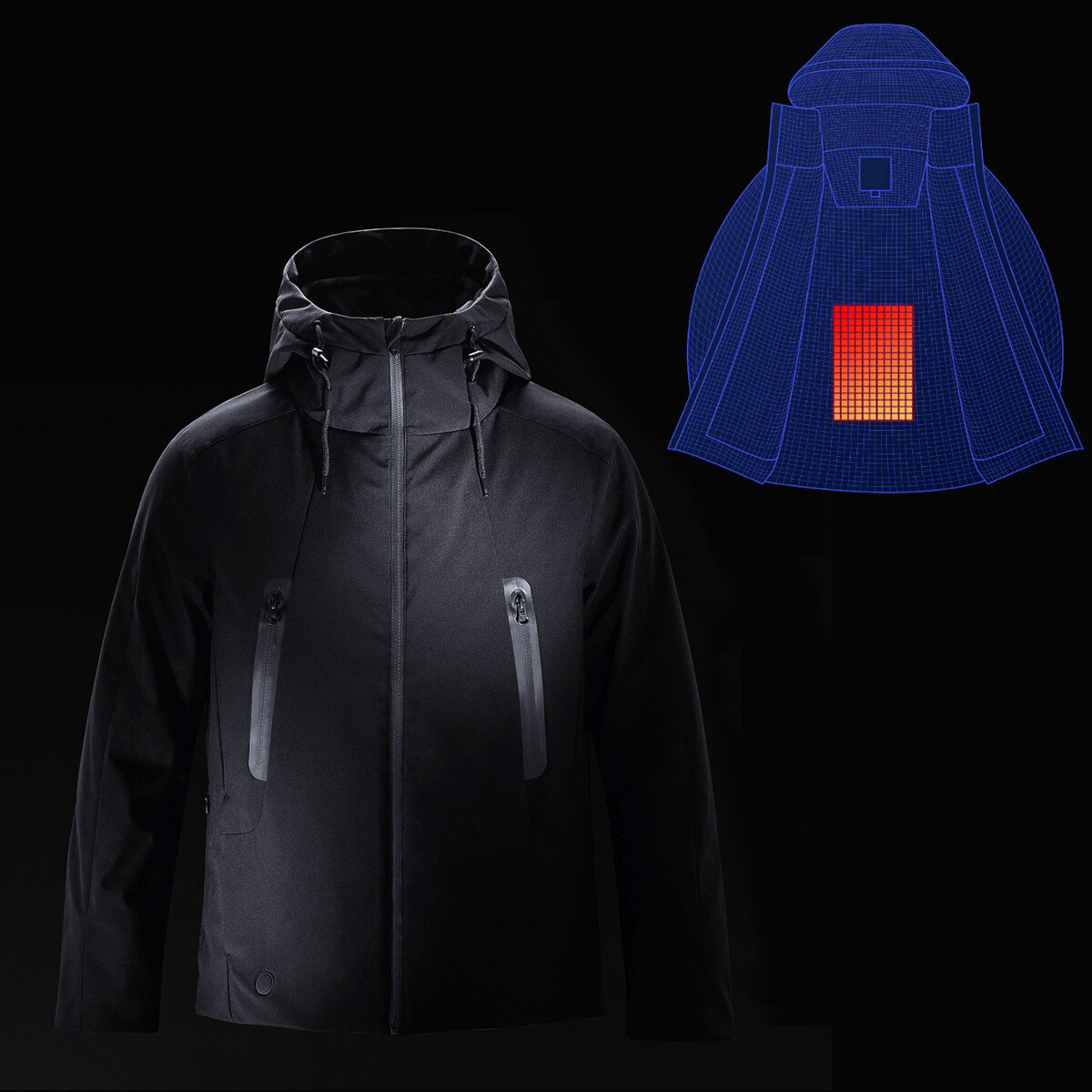RUNYON IPX7 Men Winter Rechargeable Adjustable Electric Heated Jacket Coats Washable Waterproof Rainproof Soft Down Jack