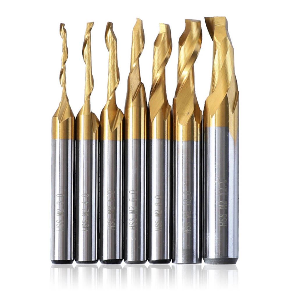 

Drillpro 3/4/5/6/8/10/12mm Titanium End Mill CNC Engraving Router Bits HSS M2 Single Flute Spiral Milling Cutter for Alu