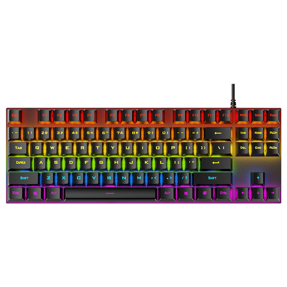 T-WOLF T18 Mechanical Keyboard 87 Keys Blue Switch Translucent Keycaps RGB Backlit USB Wired Gaming Keyboard
