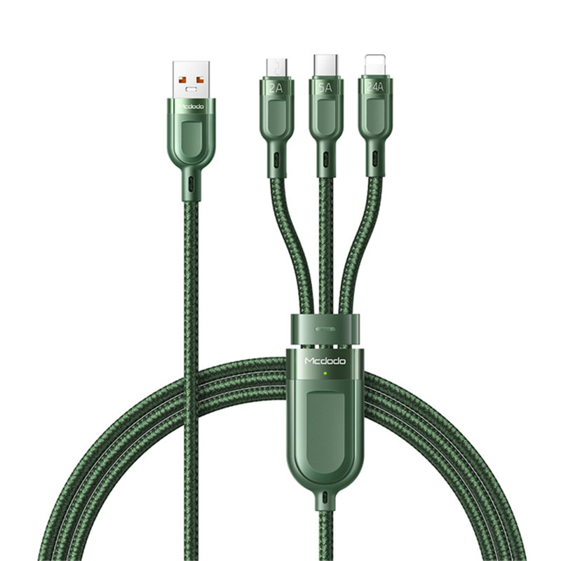 MCDODO 3 in 1 5A USB-A naar USB-C / Micro USB / Apple-poort Snel opladen Datatransmissie Snoer Lijn 