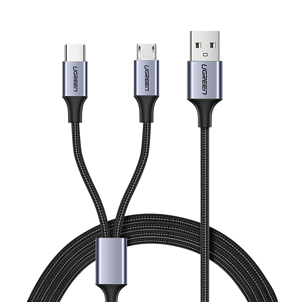 UGREEN 2 in 1 Micro USB/Type-C Data Cable 1m 3A Fast Charging Cable Mobile Phone Cables Connector