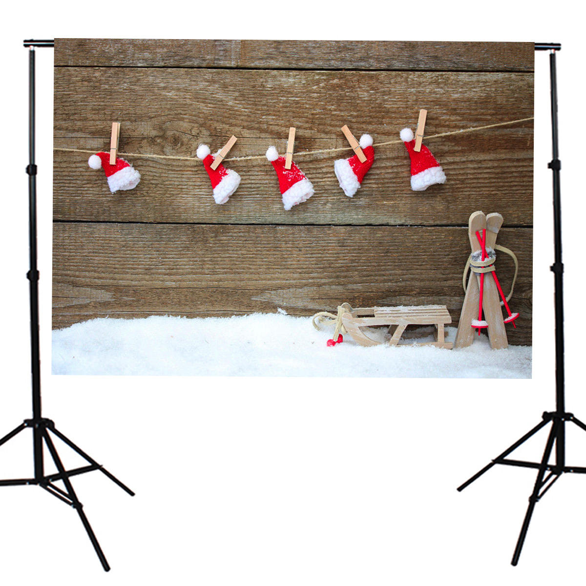 5x7FT Vinyl Christmas Wood Wall Santa Hat Photography Backdrop Background Studio Prop