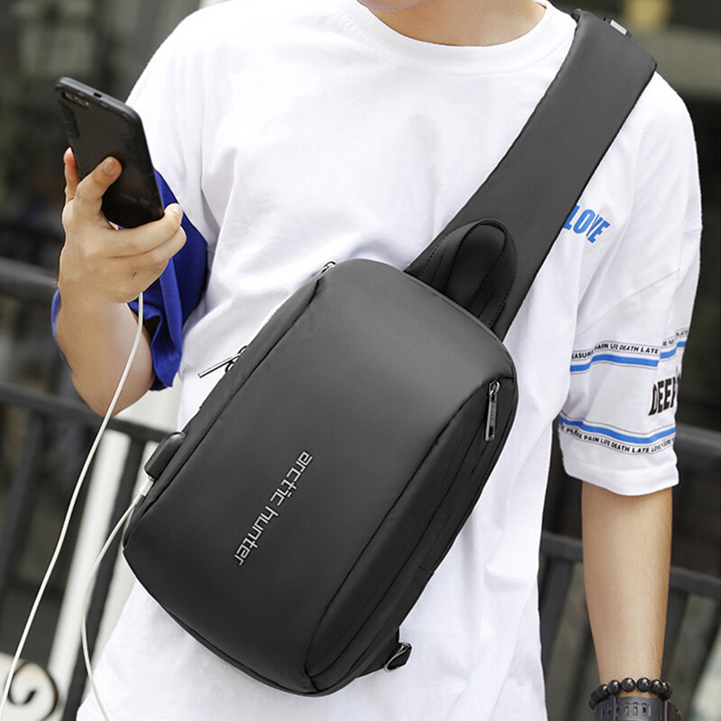 

Men Oxford USB Charging Multi-Layers Large Capacity Waterproof Casual Outdoor Crossbody Bag Chest Bag Sling Bag