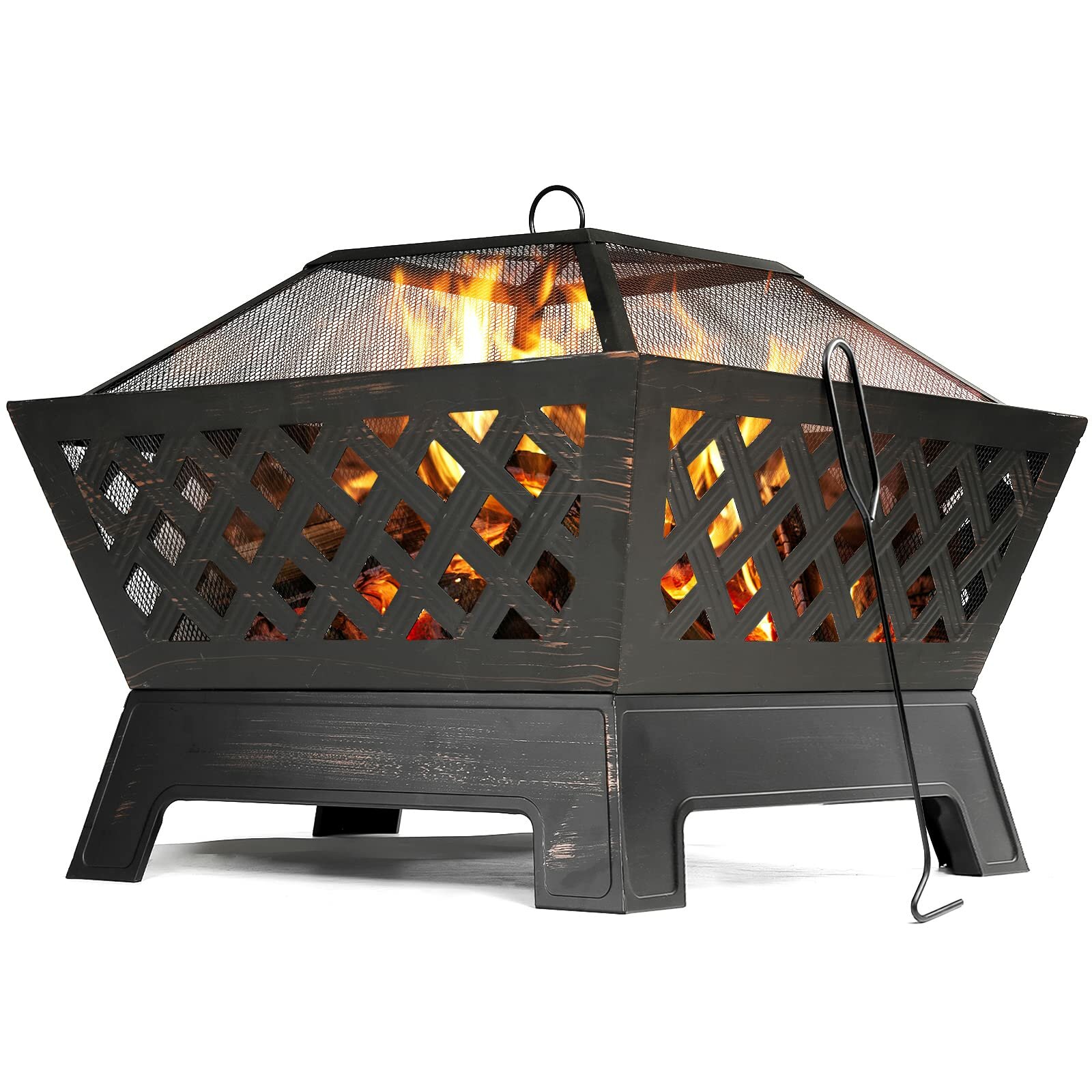 

SINGLYFIRE 26 Inch Fire Pit for Outside Square Firepit Outdoor Wood Burning Extra Large Steel Firepit Rectangular Deep B