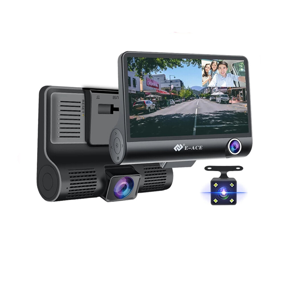 E-ACE 4.0 Inch 3 Cameras Lens Auto DVR 1080P HD Dash Camera Ondersteuning Achteruitrijcamera Videore