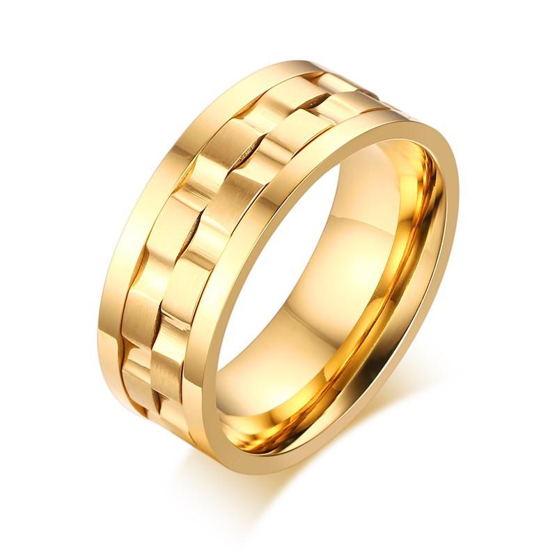Golden Gear Ring Rotatable Silver Color Stainless Steel Ring