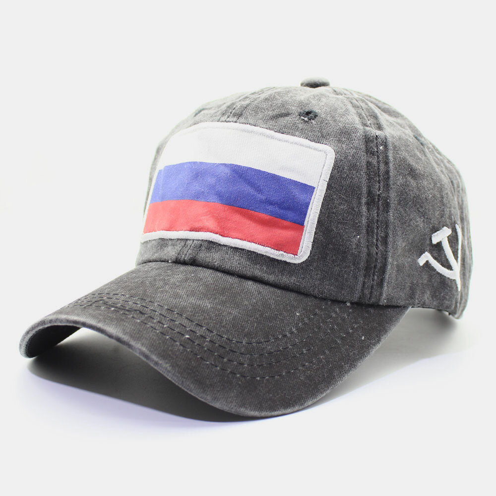Men Cotton Embroidery Russia Flag Alphabet Printing Solid Color Outdoor Sport Visor Adjustable Flat Hat Baseball Hat