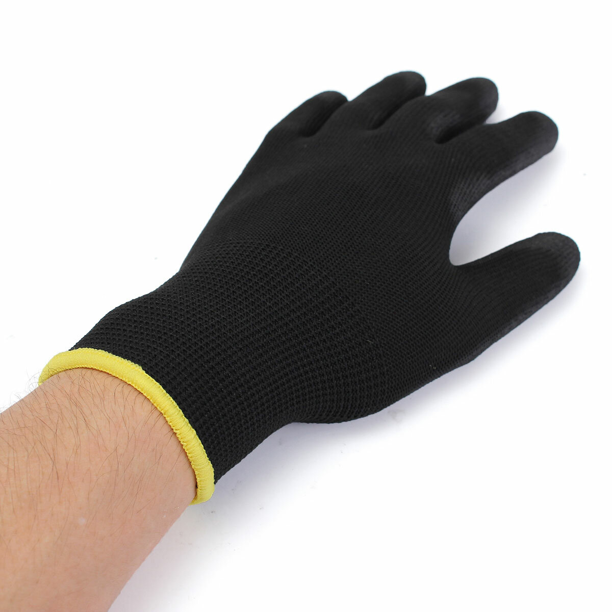 12 Pairs Black PU Safety Work Glove Builders Bescherm Palmcoating Handschoenen S / M / L Optie
