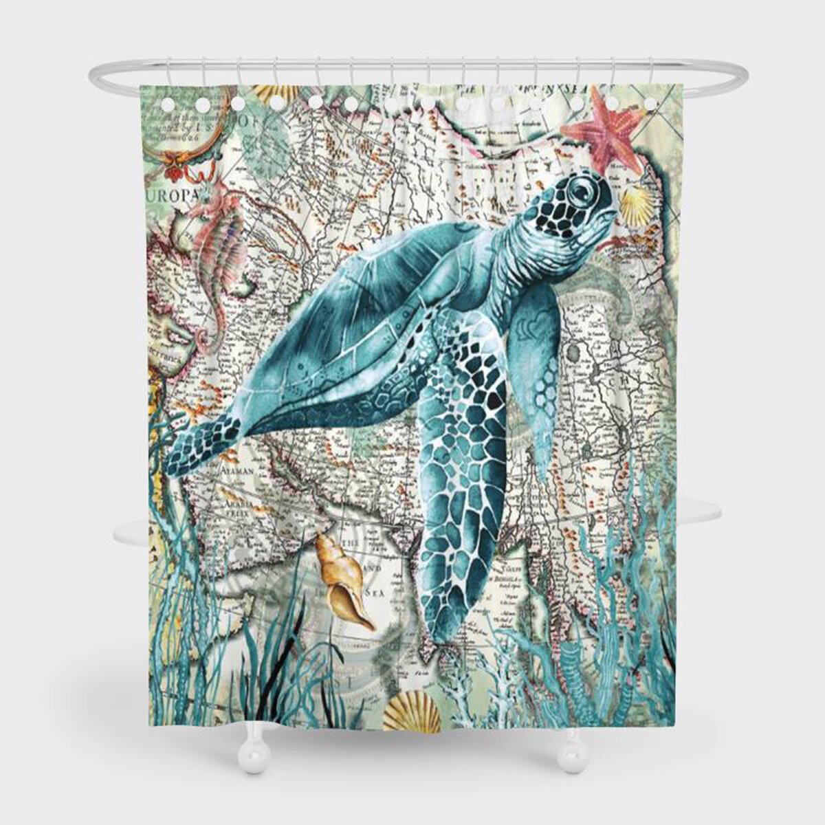 180 x 180cm Turtles/ Whale Printed Pattern Shower Curtain Waterproof Bathroom Decorative Curtains with 12 Hooks