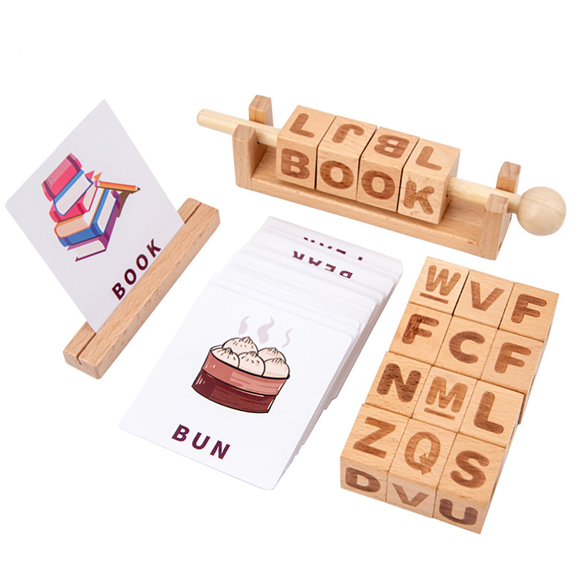 

Montessori Wooden Spelling Learning Blocks Alphabet Number Matching Manipulative Toy Spinning Word Game for Children Boy