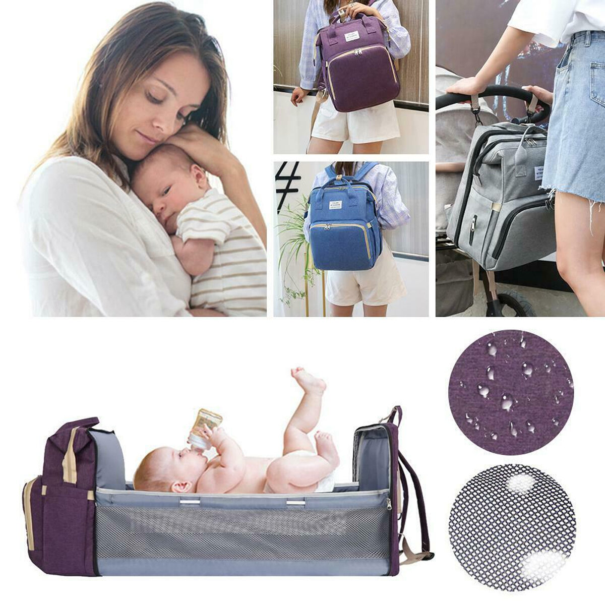 Fralda portátil Bolsa bebê dobrável viagem mochila grande ao ar livre cama de bebê dobrável mamãe Bolsas