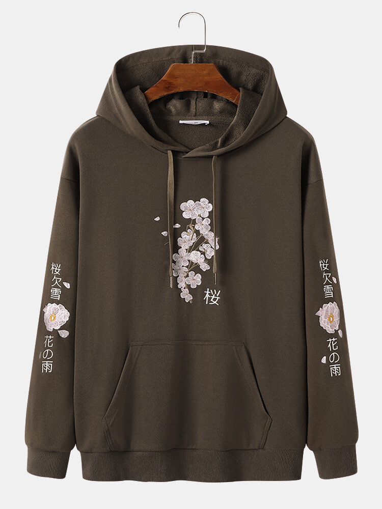 

Mens Sakuras Embroidered Japanese Letter Long Sleeve Hoodies