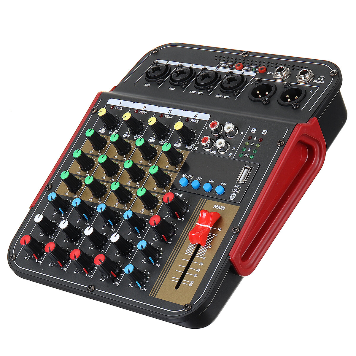 

4 Channel bluetooth Audio Mixer Contrl DJ Mic with LED Digital Display Music Stream EU Plug