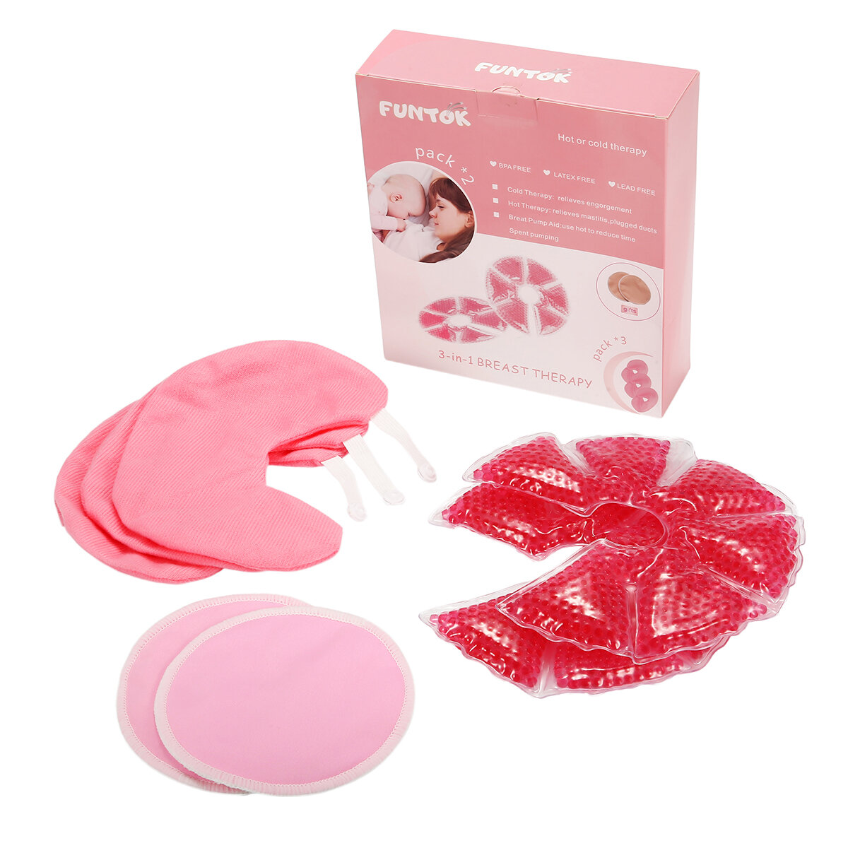 Gel Breast Ice Pack 2 Gels + 3 Cloth Bags + 2 Nipple Patches + Color Box