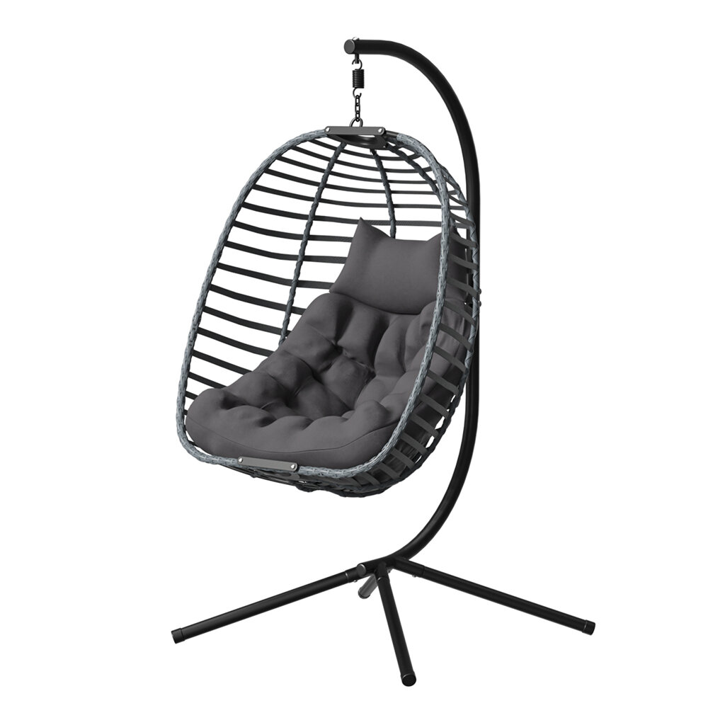 Foldable Hanging Swing Egg Chair Cushion Garden Rattan Wicker Hammock Chair Detachable