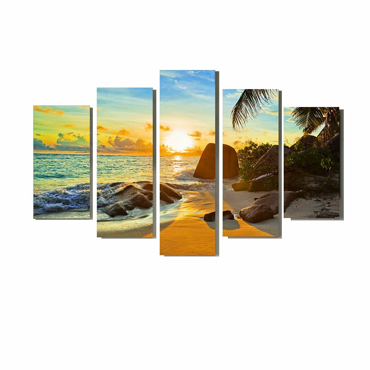5Pcs Sea Coastal Canvas Print Paintings Wall Decorative Print Art Pictures Frameless Wall Hanging Decorations for Home O