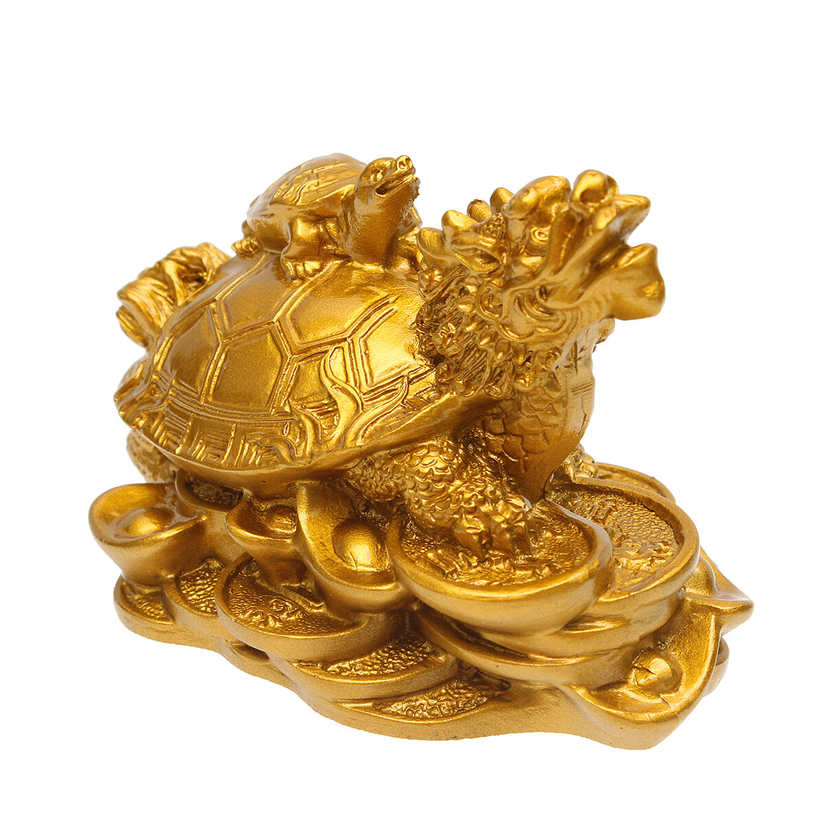 Hars Standbeeld Decoratie Feng Shui Draak Schildpad Schildpad Goud Munt Geld Rijkdom Beeldje