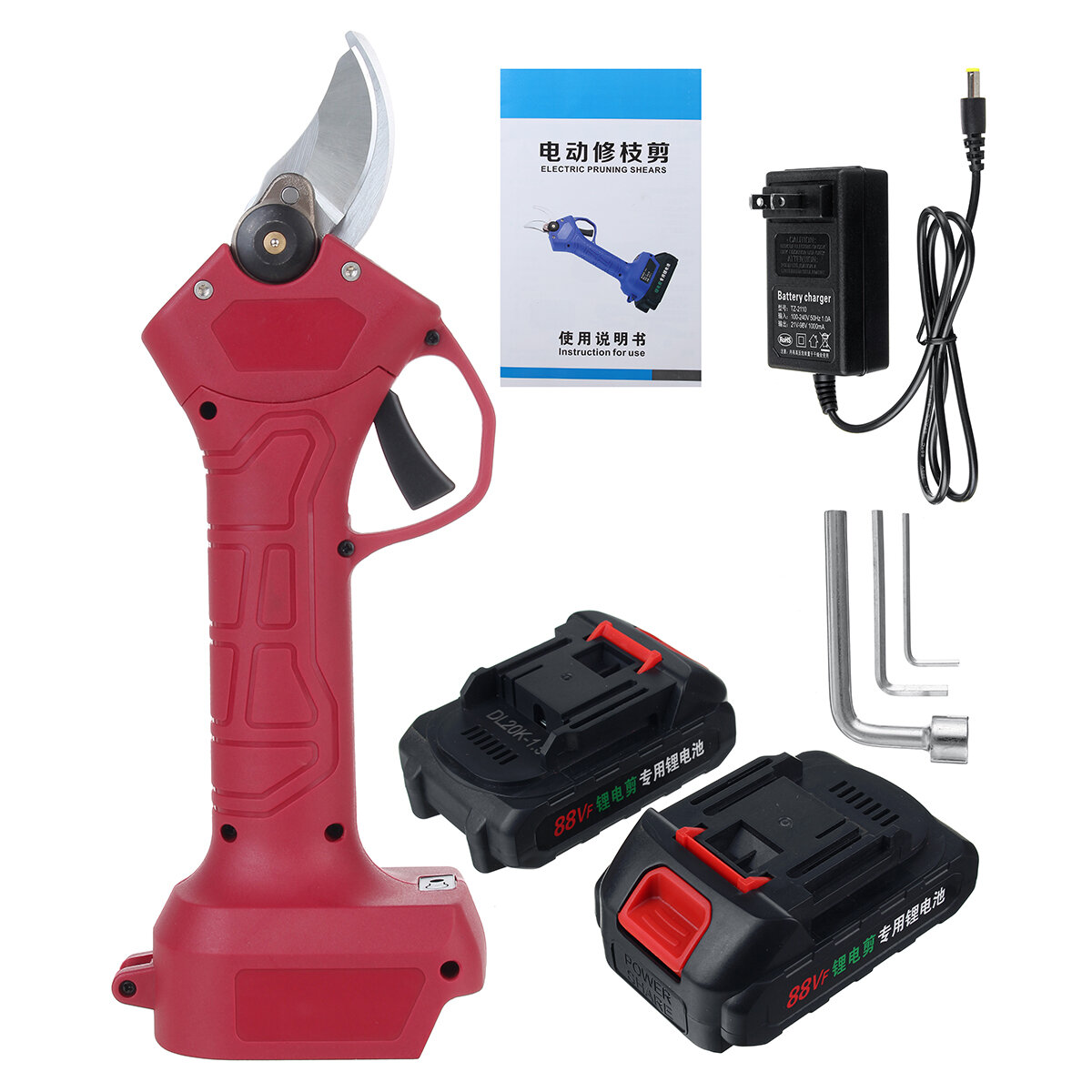 

21V Cordless Rechargeable Electric Pruning Shears Garden Scissor Hedge Trimmer w/ 1pc OR 2pcs Battery