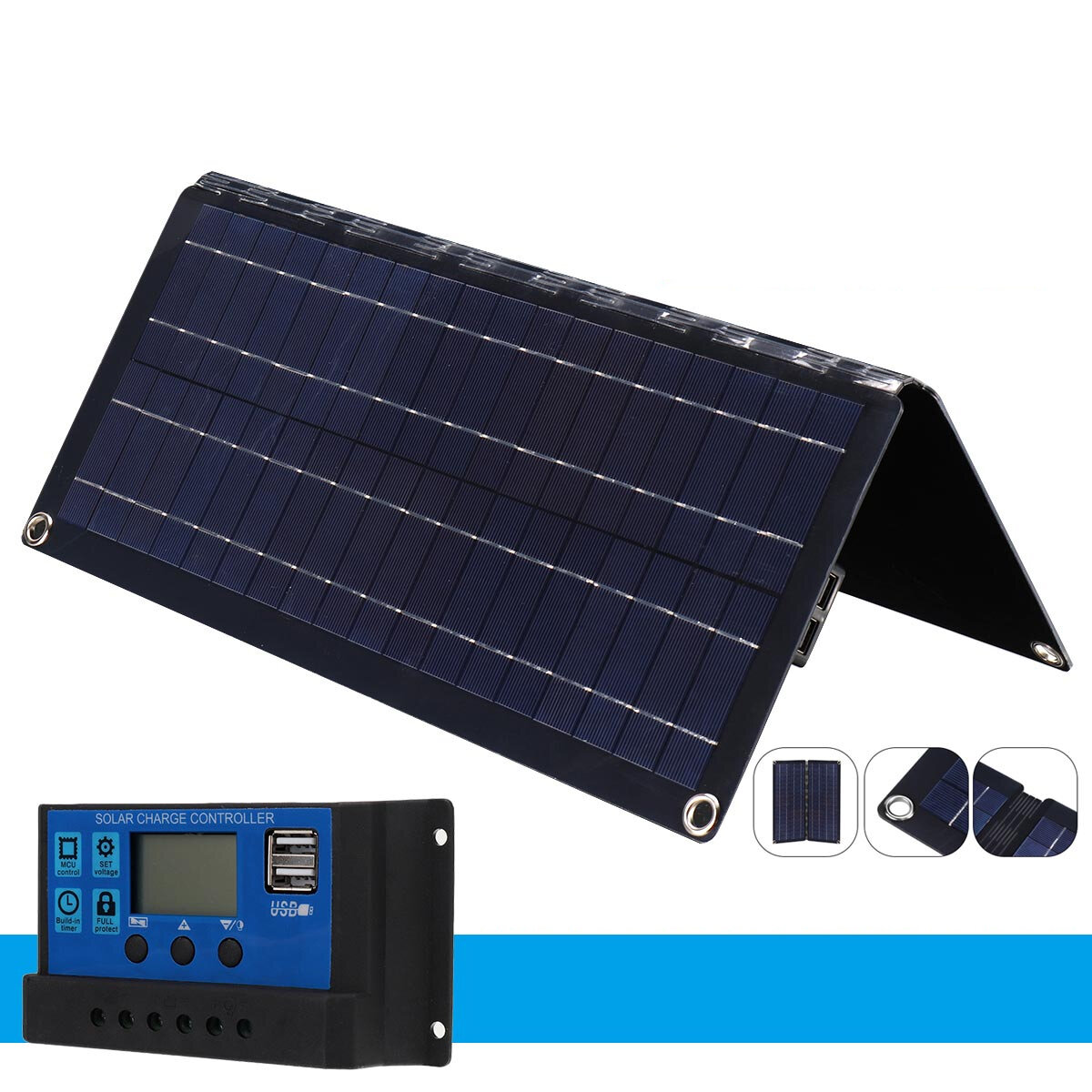 Painel solar monocristalino de 20 W com controlador painel solar portátil recarregável dobrável para montanhismo em acampamento ao ar livre