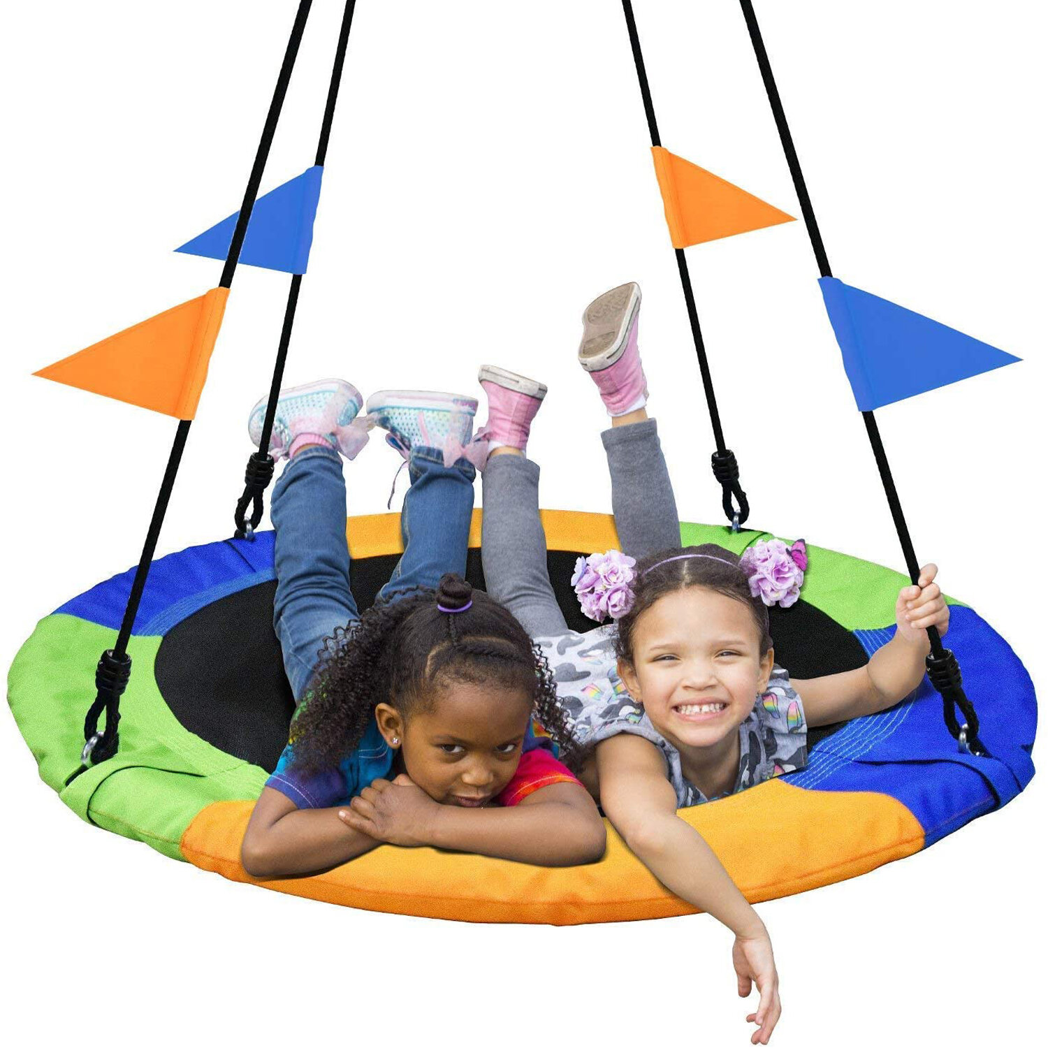 IPRee® 40 بوصة 900D Saucer Tree Swing 660 رطلاً قدرة الوزن مع 2 حبل متعدد الأسلاك قابل للتعديل مقعد مقاوم للتآكل للتخييم للأطفال والكبار.