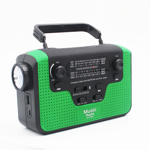 6 In 1 Manual Crank Generator Solar Energy Generation Emergency Charger Light Proble Radio Bluetooth Speaker with TF Card Slot