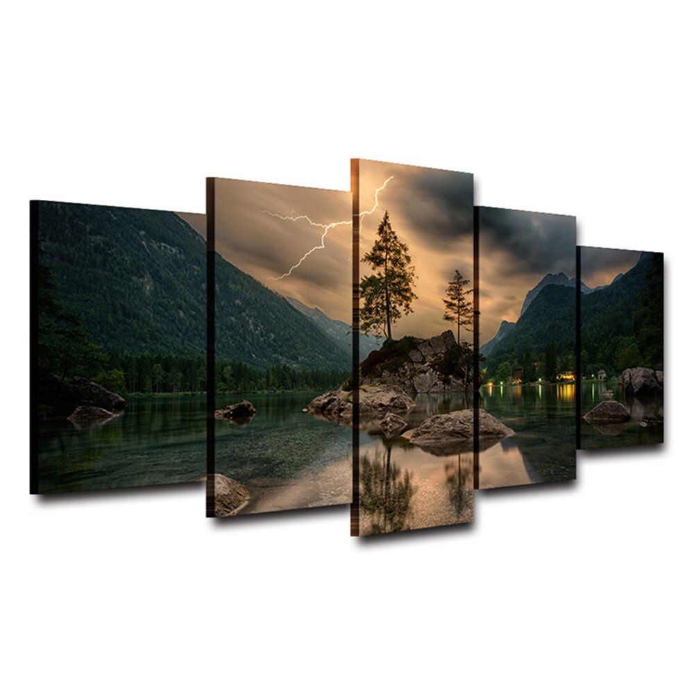 5 Pieces Mural Wall Lake Reflection Hanging Wall Decoration no Frame Living Room and Bedroom Decor Picture