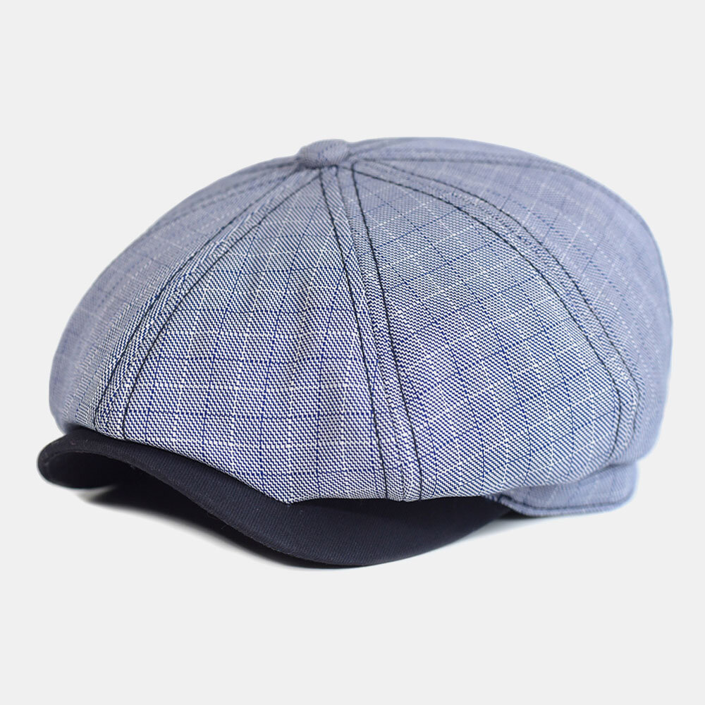 

Men Plaid Striped Pattern Thin Casual Newsboy Hat Beret Cap Octagonal Hat Painter Cap Forward Cap