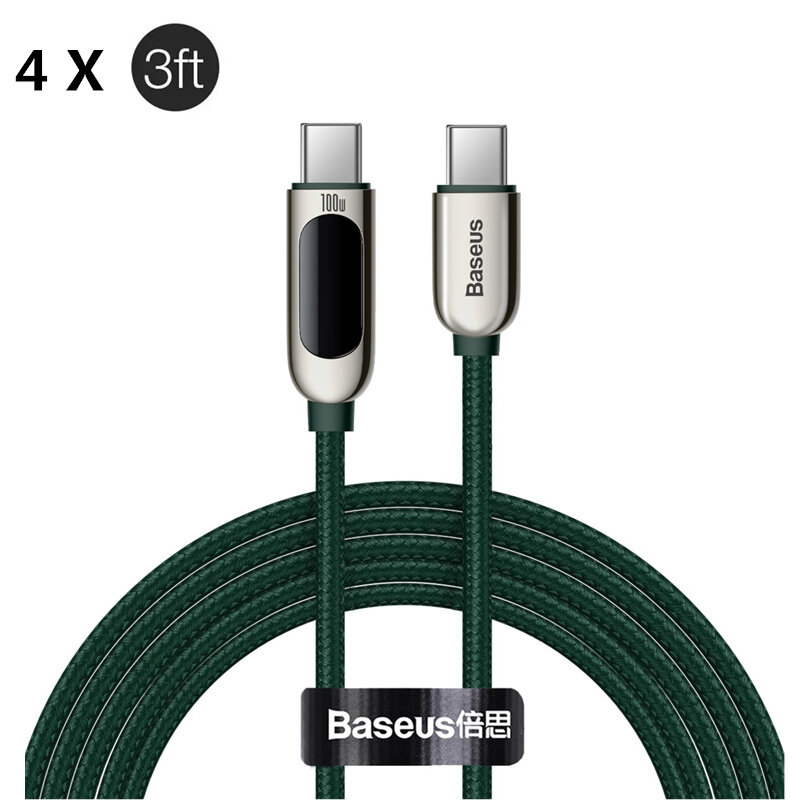 

[4 Pack]Baseus 100W LED Display Type-C to Type-C PD Power Delivery Green Cable E-mark Chip Fast Charging Data Transfer C