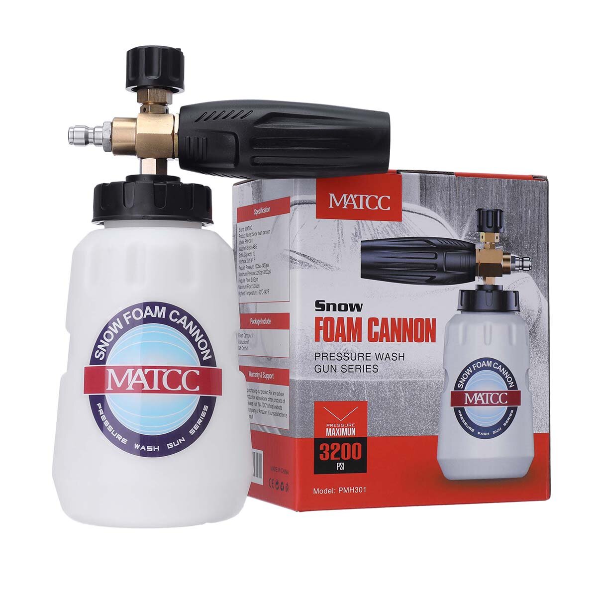 

MATCC Upgrade Adjustable Foam Lance Large Bottle Mouth Pressure Washer Jet Wash with 1/4'' Quick Connector