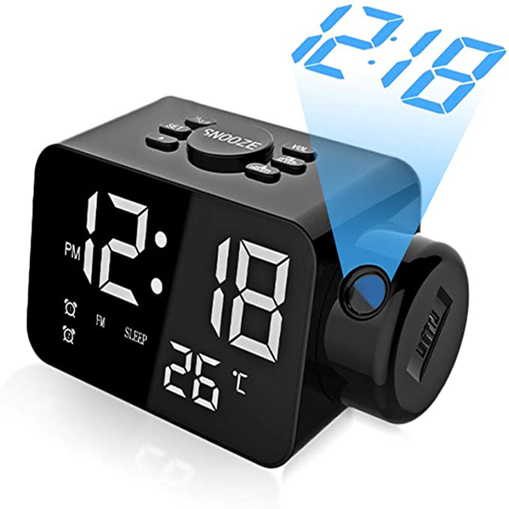 

Projection Dual Alarm Digital Clock FM Radio with Full Range Brightness Dimmer Alarm Clock for Home Bedroom Decoration C