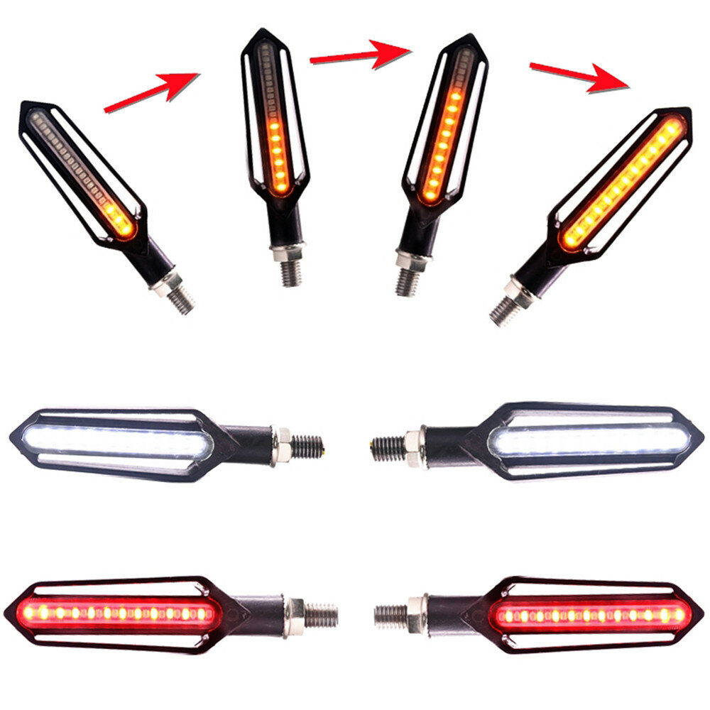 4x Sequential Flowing 24 LED Turn Signal Indicator + White DRL + Red brake Lights