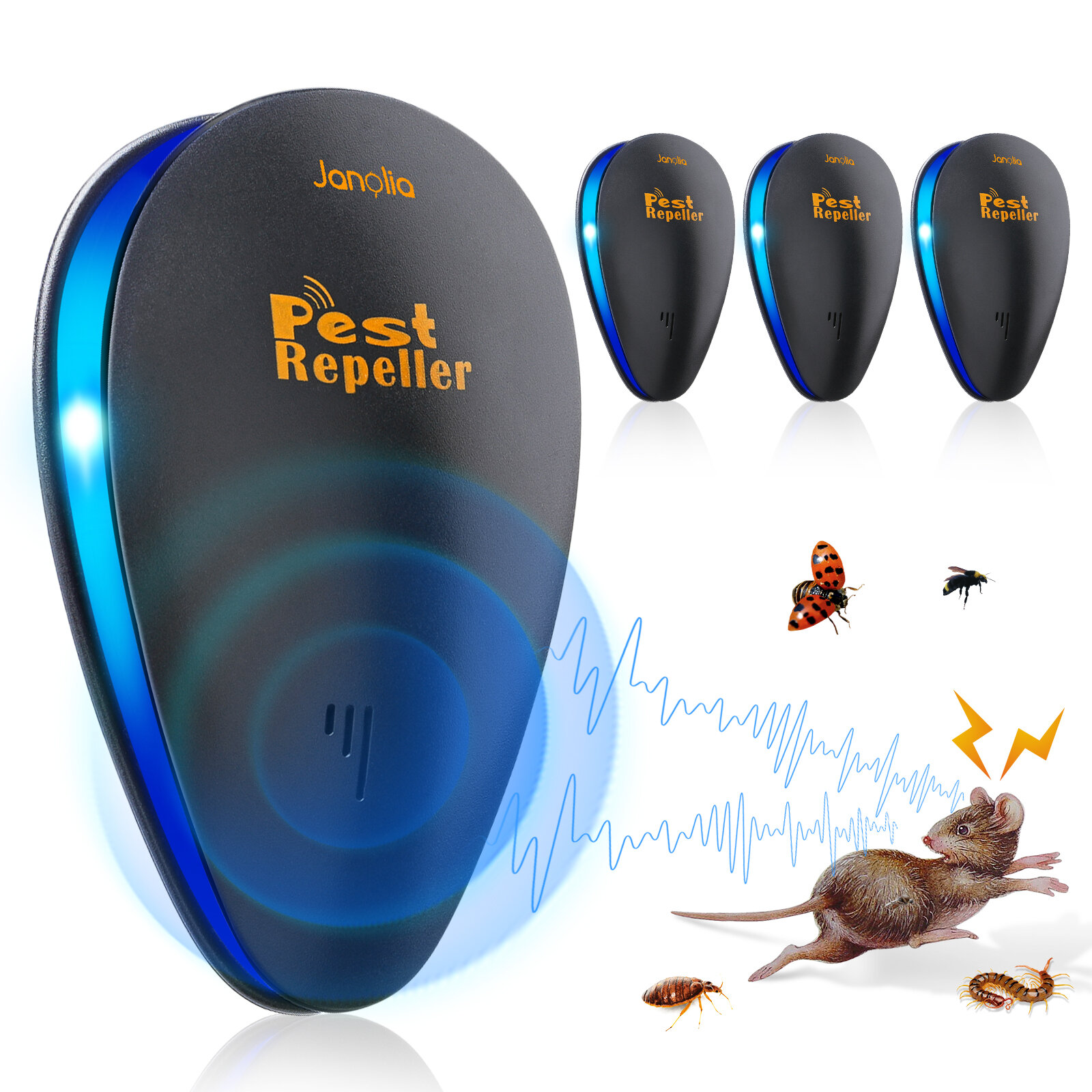 4 قطع طارد الحشرات بالموجات فوق الصوتية الإلكترونية الفئران يطير كونترو التخييم في الهواء الطلق حديقة