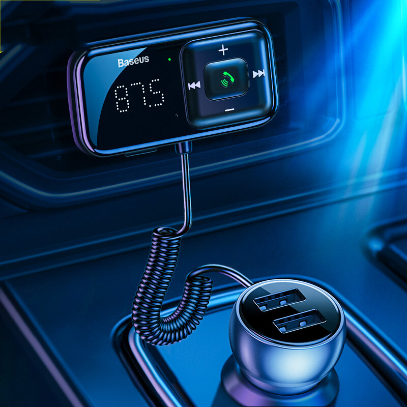 Baseus Car bluetooth 5.0 FM Transmitter 2-Port USB Charger QC3.0 Quick Charge Digital Display blueto