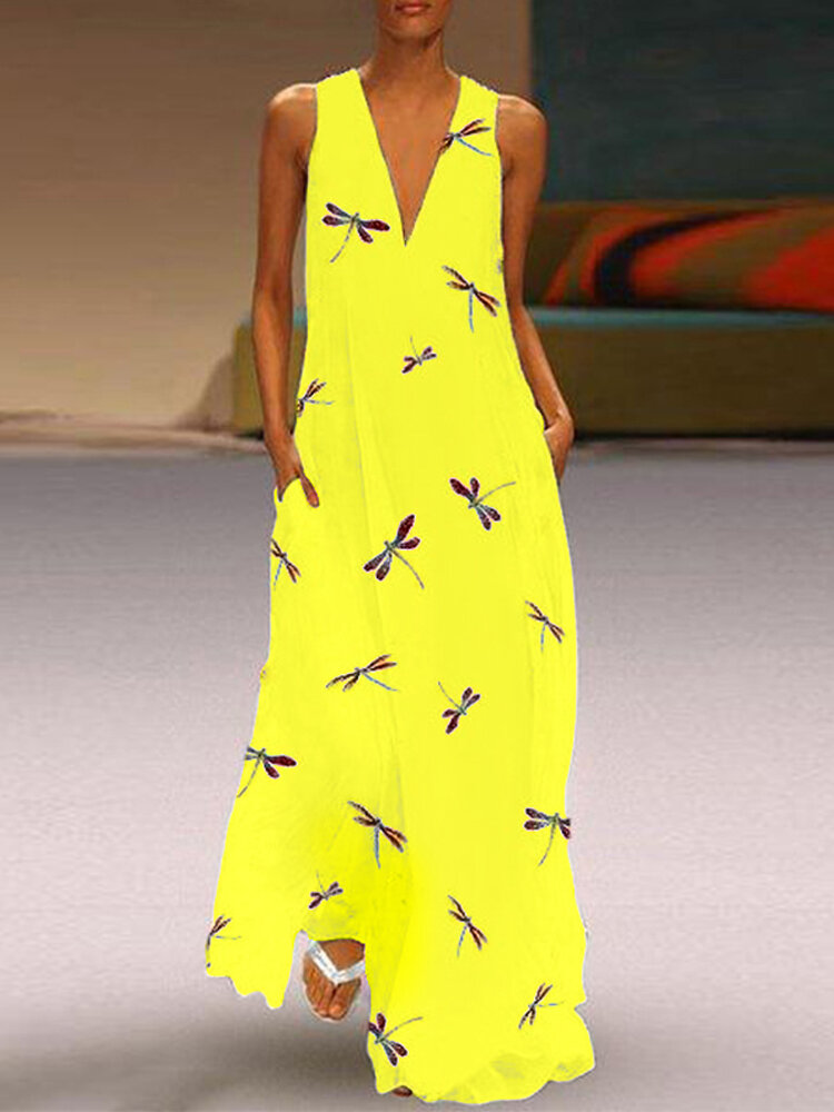Women sleeveless v-neck floral print maxi dress Sale - Banggood.com