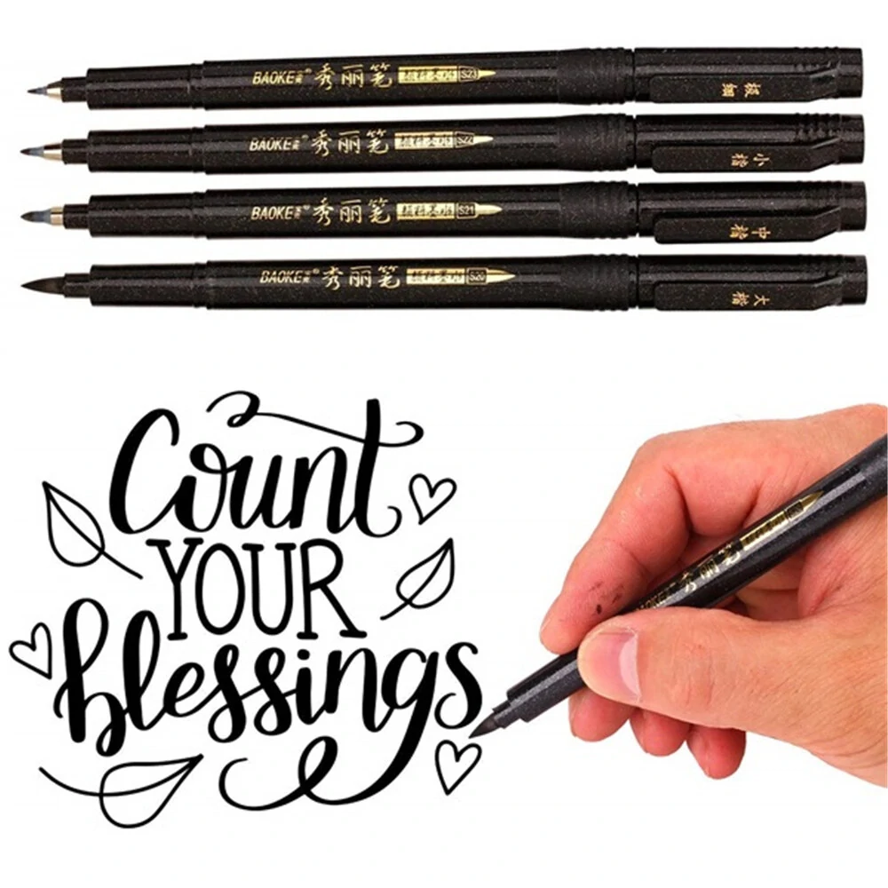 Baoke 12pcs/box calligraphy pen set addable ink flexible refill stationery writing drawing signature art office supplies