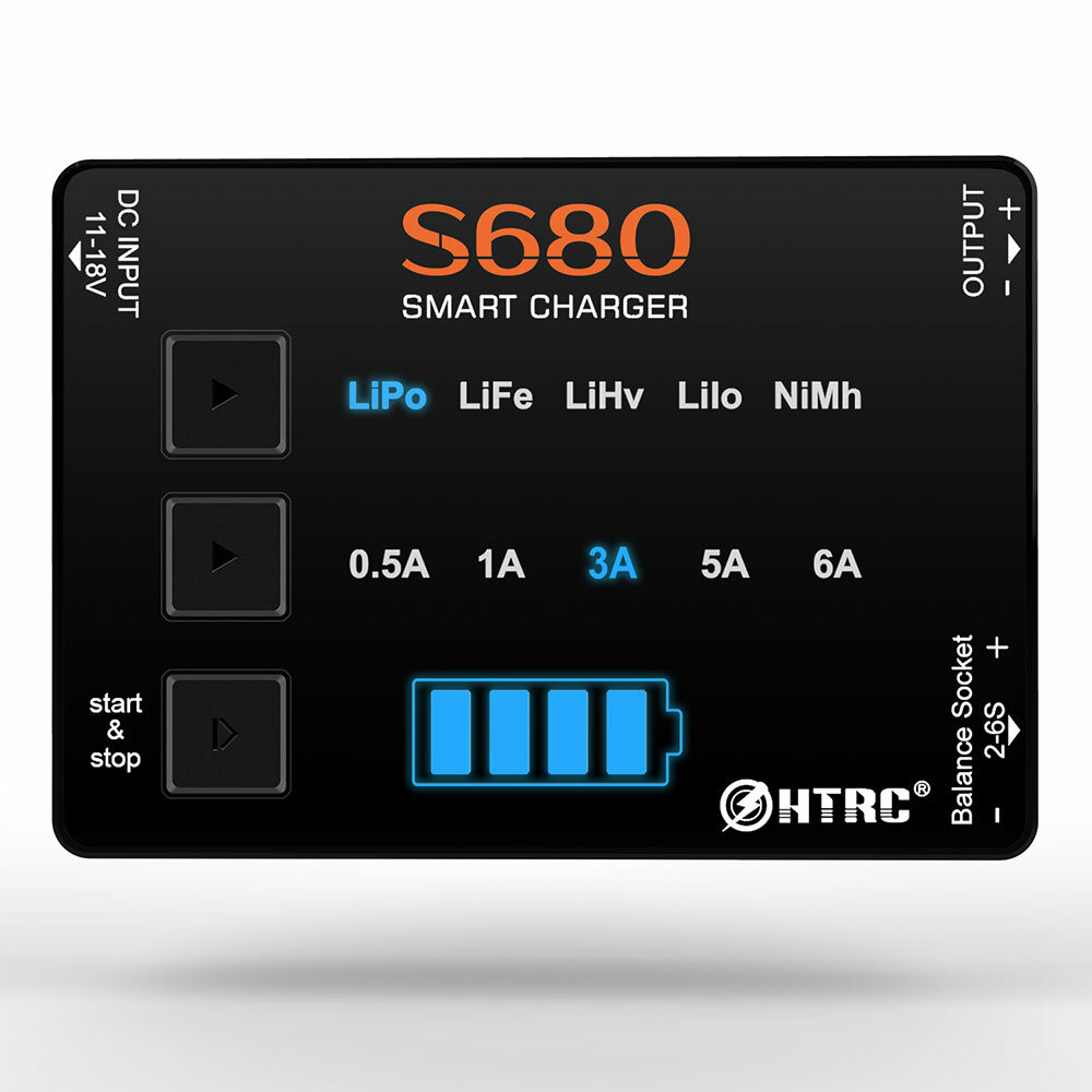 

HTRC S680 80W 6A AC to DC Mini RC LiPo зарядное устройство для 1-6s Lipo/Life/LiHv/Lilon/1-15S Nimh Батарея с адаптером