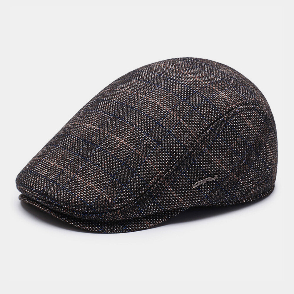 Men Cotton Simple Lattice Berets British Retro Ear Protection Windproof Cold Protection Newsboy Hat