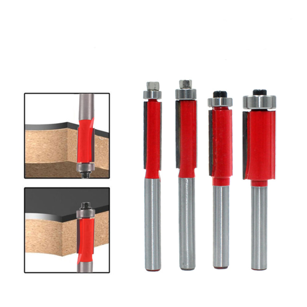 1/4" End Dual Flutes Ball Bearing Flush Router Bit Straight Shank Trim Wood Milling Cutters for Wood