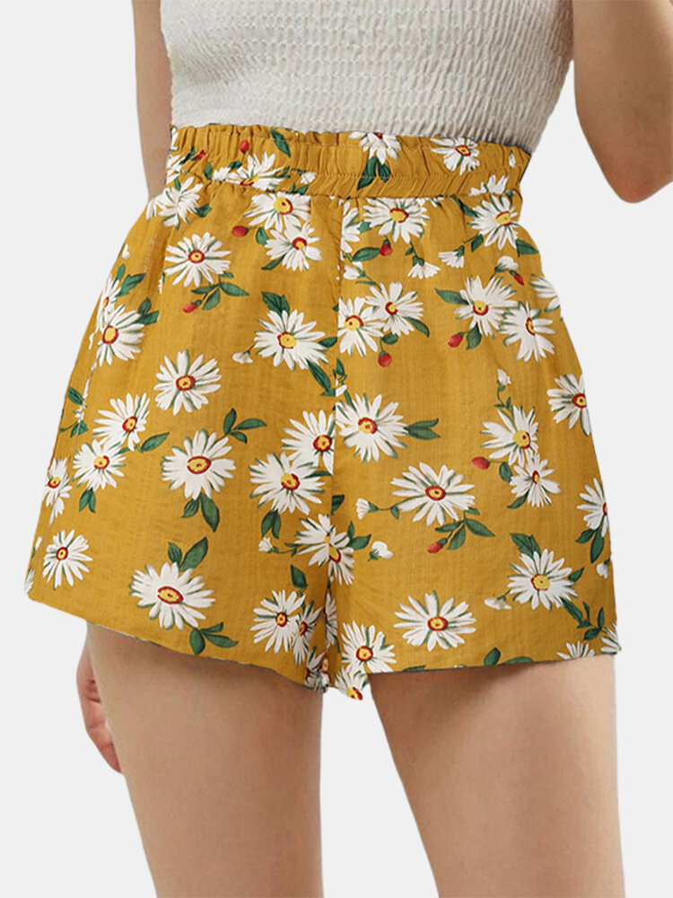 

Daisy Print High Waist Women Casual Shorts