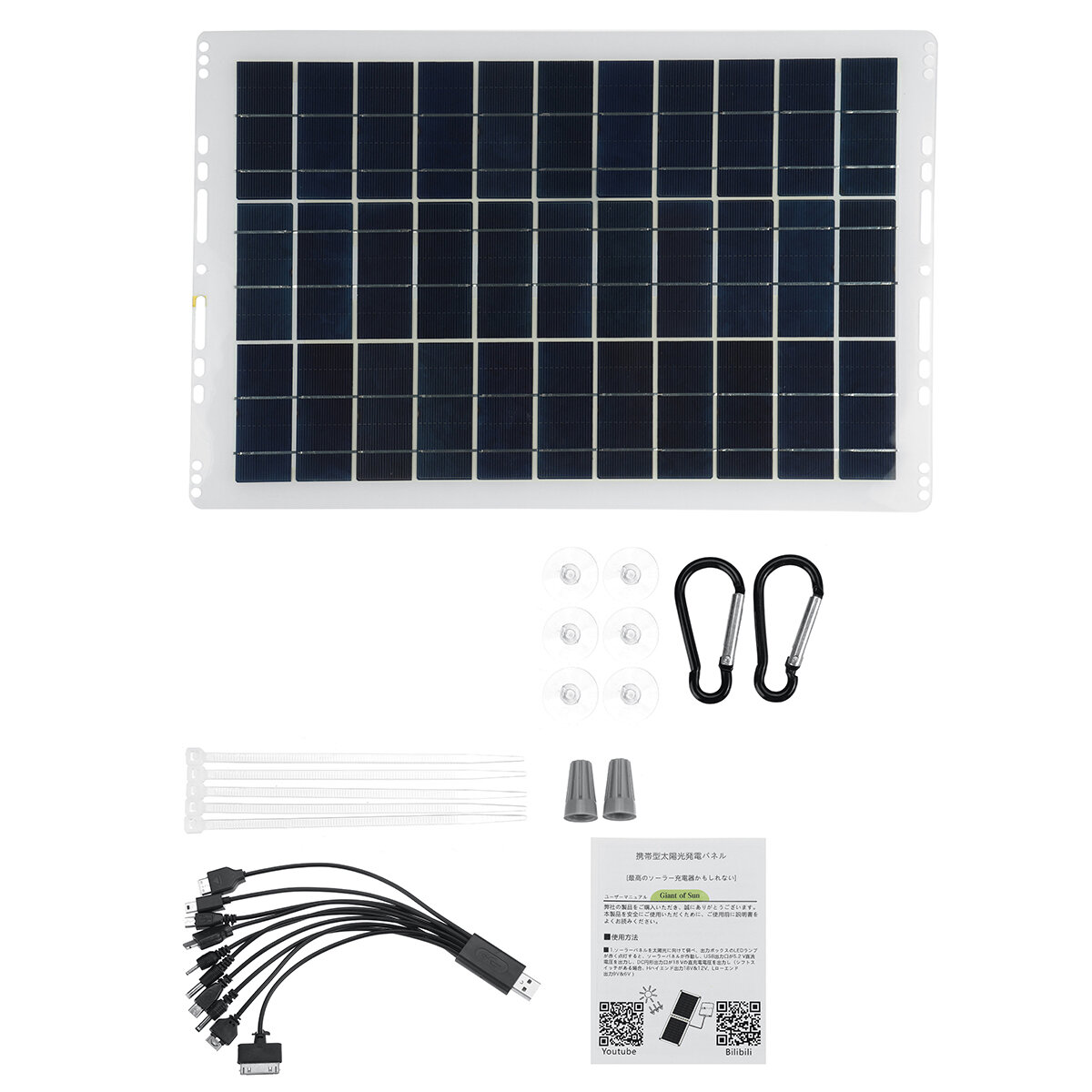 Kit de painel solar portátil 10A/30A / 60A / 100A USB Bateria Carregador para acampamento ao ar livre, viagem, caravana, barco, furgão