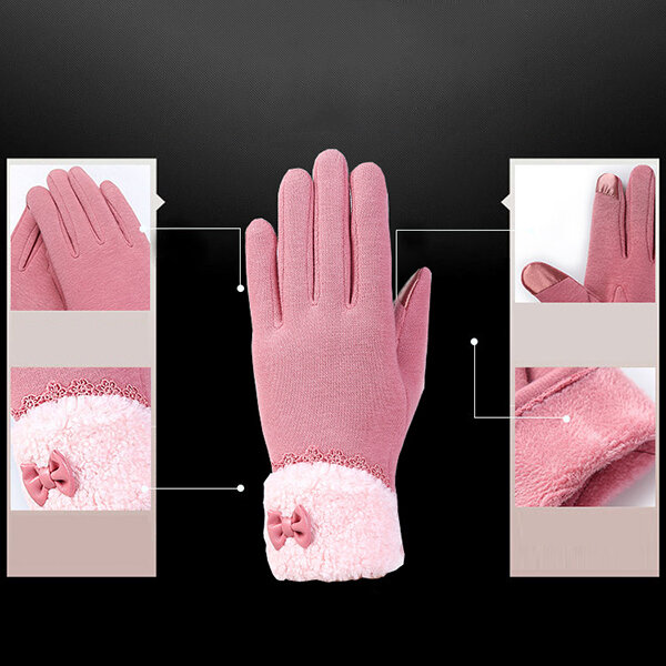 women elegant winter plush warm christmas gloves at Banggood