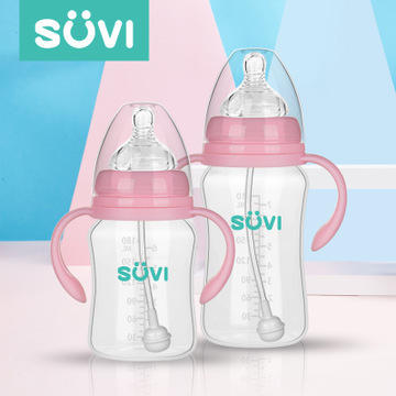 Baby brede kaliber PP-fles met rietje handvat anti-val winderigheid pasgeboren baby PP plastic fles speciale aanbieding