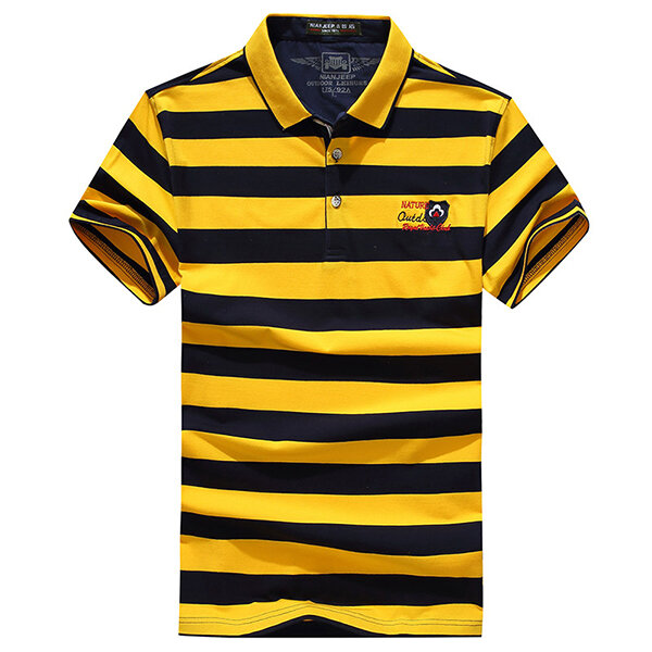mens casual striped short sleeve golf shirt at Banggood