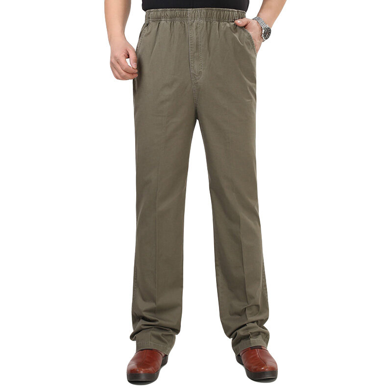 mens 100% cotton loose full-length casual pants at Banggood