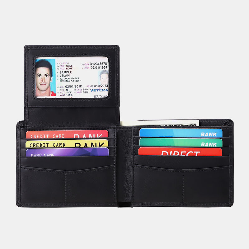 

Men Genuine Leather Multi-card Slot Card Holder Bifold RFID Blocking Money Clip Driver's License Wallet